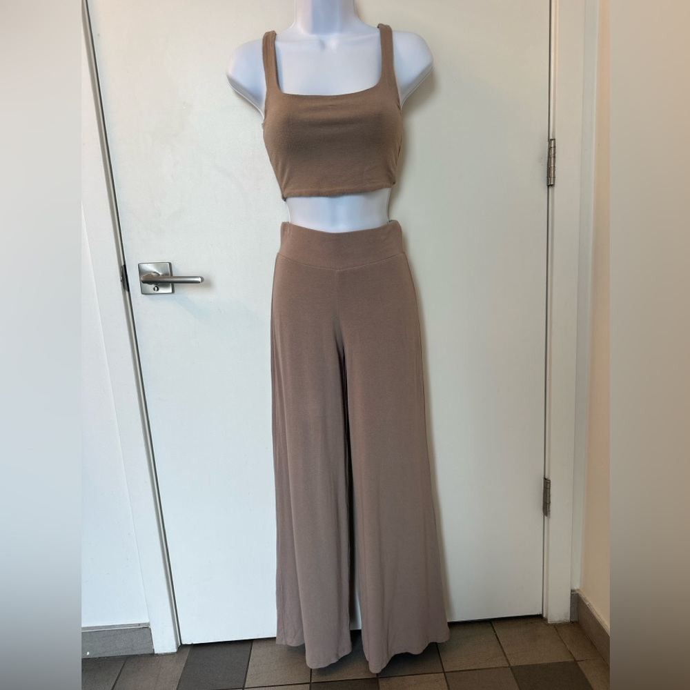 Chic Tan Wide Leg Pants and Crop Set